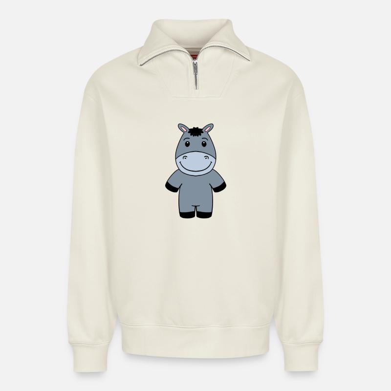 Âne - Sweat unisexe décontracté en coton biologique à demi-zip – de SPREAD - blanc cassé