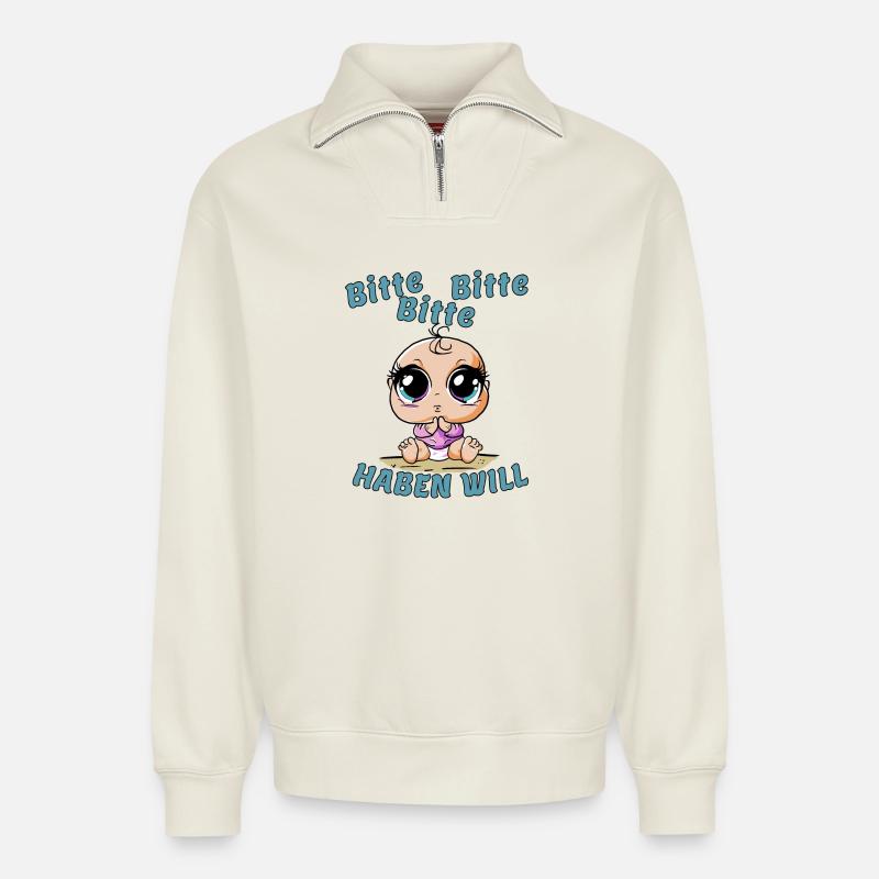 Bitte bitte bitte---haben will - Relaxed Unisex Organic Half Zip Sweatshirt – von SPREAD - Naturweiß