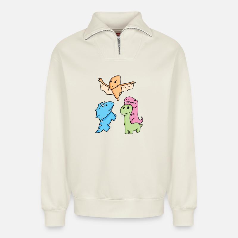 Dinosaurier - Relaxed Unisex Organic Half Zip Sweatshirt – von SPREAD - Naturweiß