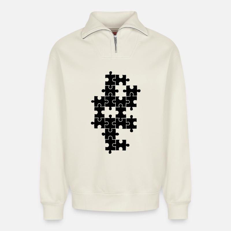 Schwarzes Puzzle - Relaxed Unisex Organic Half Zip Sweatshirt – von SPREAD - Naturweiß