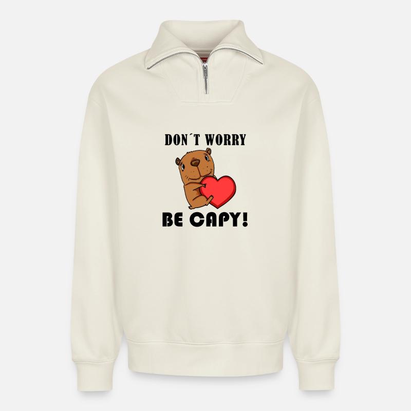 Capybara Capybara Cadeau - Sweat unisexe décontracté en coton biologique à demi-zip – de SPREAD - blanc cassé