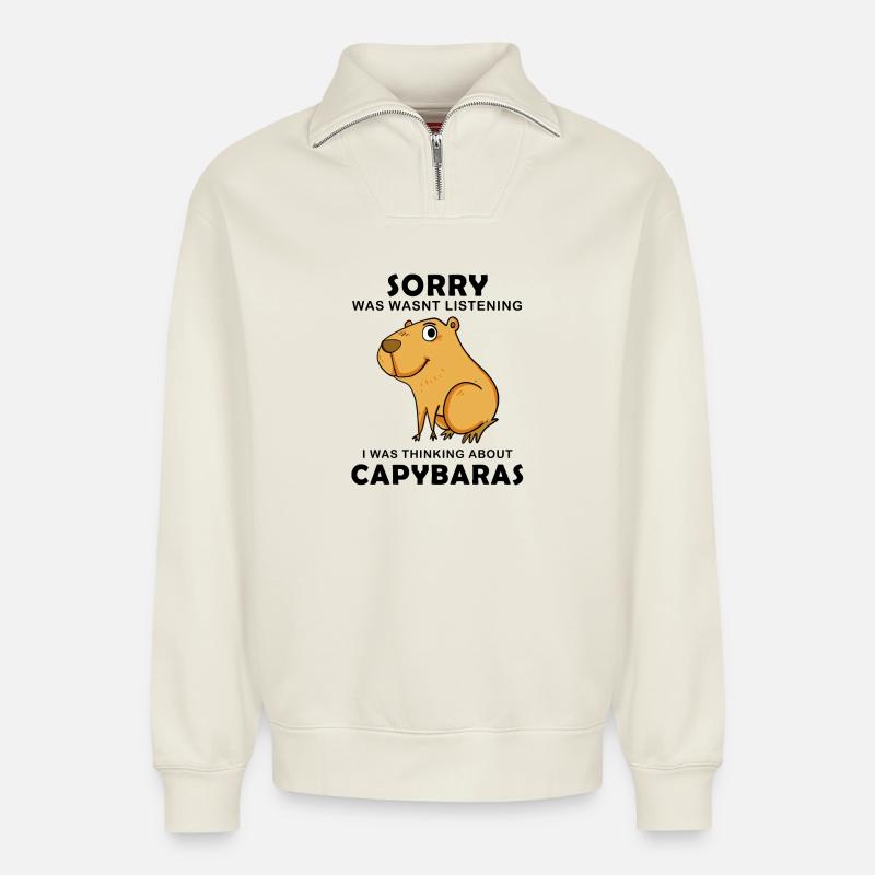 Capybara Wasserschwein Capybaras - Relaxed Unisex Organic Half Zip Sweatshirt – von SPREAD - Naturweiß