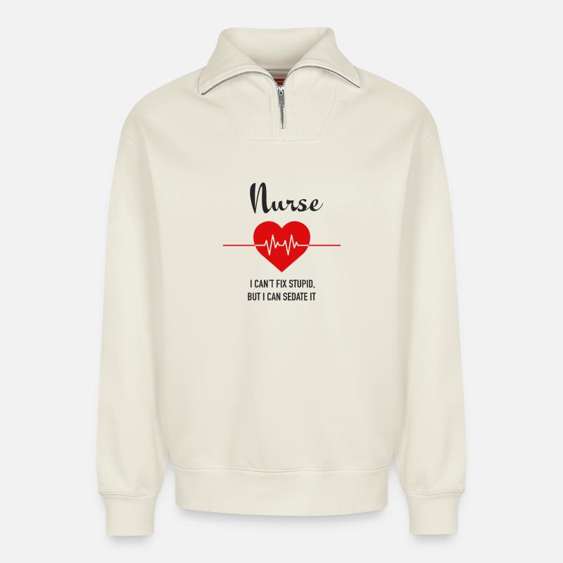 Nurse - Relaxed Unisex Organic Half Zip Sweatshirt – von SPREAD - Naturweiß