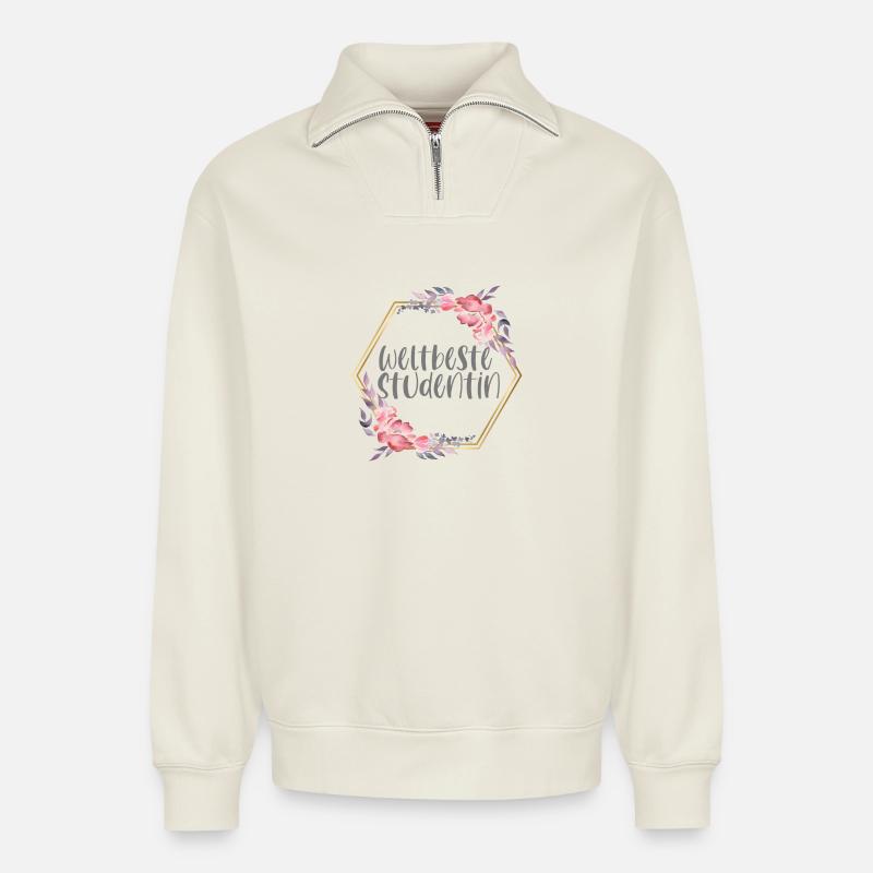 Studentin Studium Mädchen Lernen Geschenk - Relaxed Unisex Organic Half Zip Sweatshirt – von SPREAD - Naturweiß