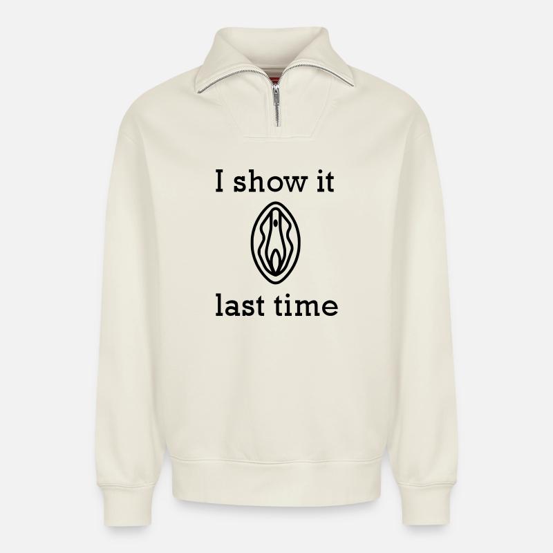 showitlast - Relaxed Unisex Organic Half Zip Sweatshirt – von SPREAD - Naturweiß