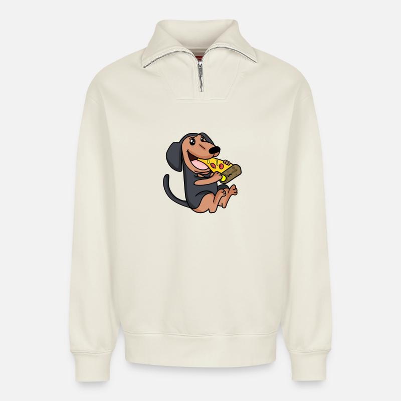 Pizza pour chien Coonhound - Sweat unisexe décontracté en coton biologique à demi-zip – de SPREAD - blanc cassé