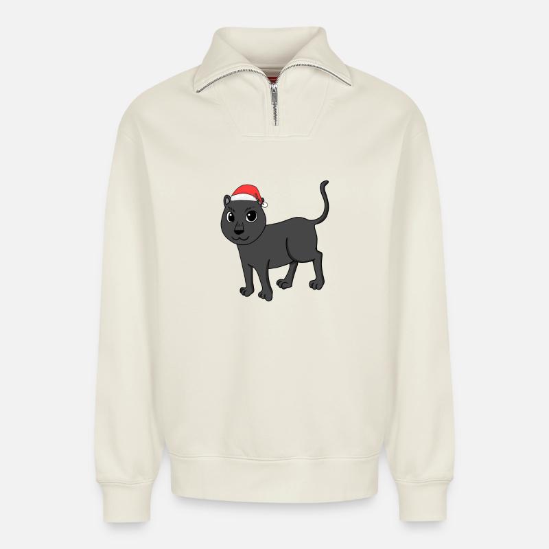 Schwarzer Panther Weihnachten - Relaxed Unisex Organic Half Zip Sweatshirt – von SPREAD - Naturweiß