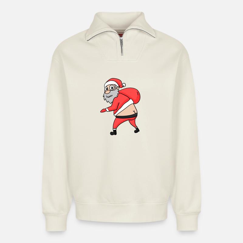 Weihnachtsmann Hintern Lustig - Relaxed Unisex Organic Half Zip Sweatshirt – von SPREAD - Naturweiß