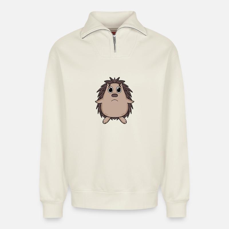 Igel Traurig - trauriger Igel - Relaxed Unisex Organic Half Zip Sweatshirt – von SPREAD - Naturweiß