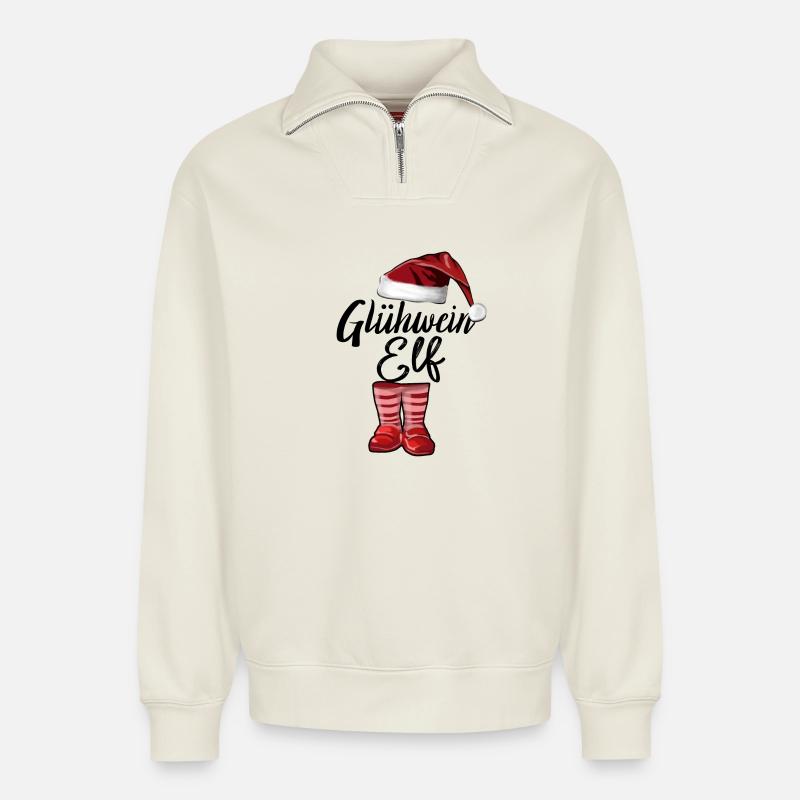 Weihnachten Glühwein Elf: Wichtelgeschenke - Relaxed Unisex Organic Half Zip Sweatshirt – von SPREAD - Naturweiß