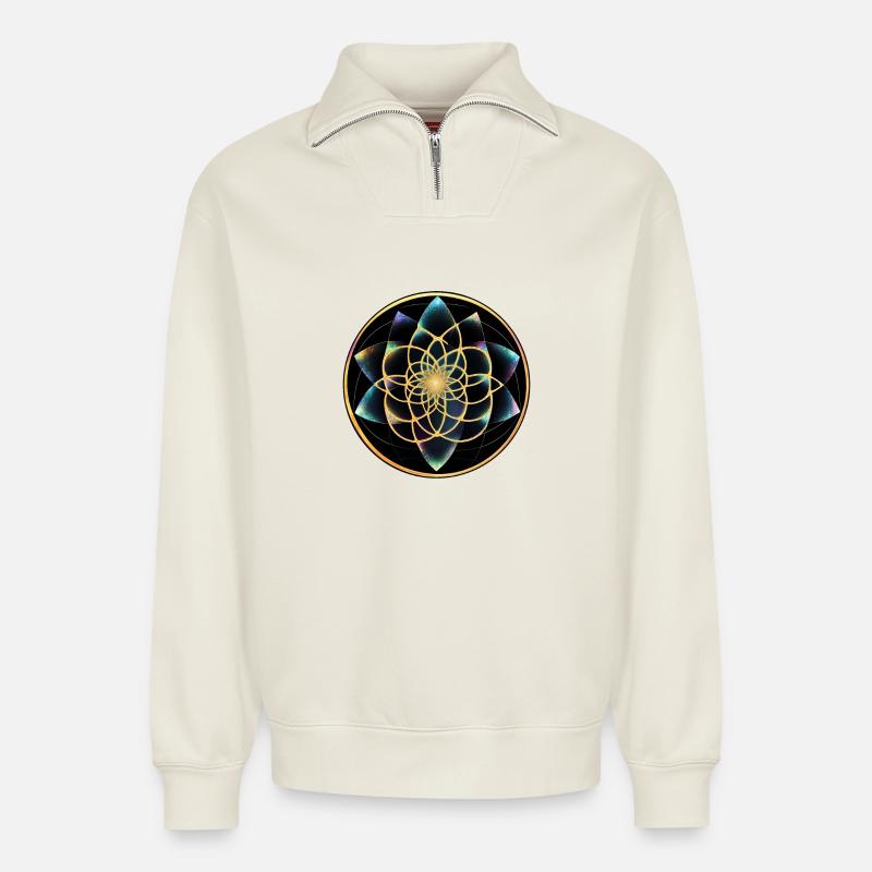Goldenes Mandala Geometrie - Relaxed Unisex Organic Half Zip Sweatshirt – von SPREAD - Naturweiß