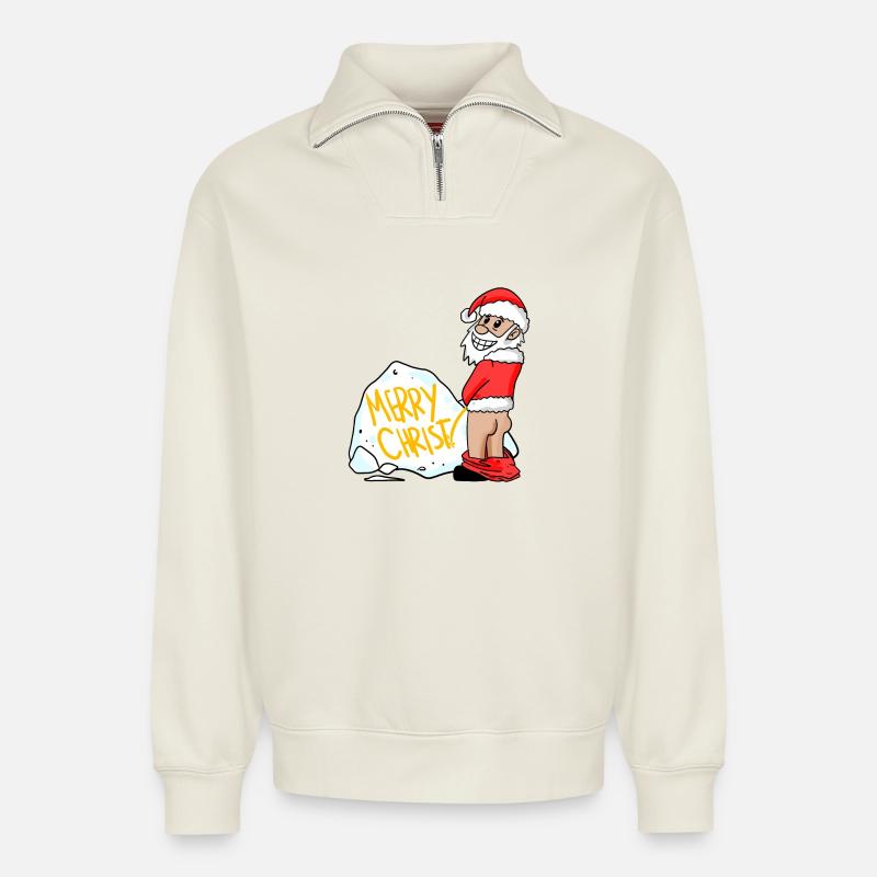 Weihnachtsmann lustig - Relaxed Unisex Organic Half Zip Sweatshirt – von SPREAD - Naturweiß