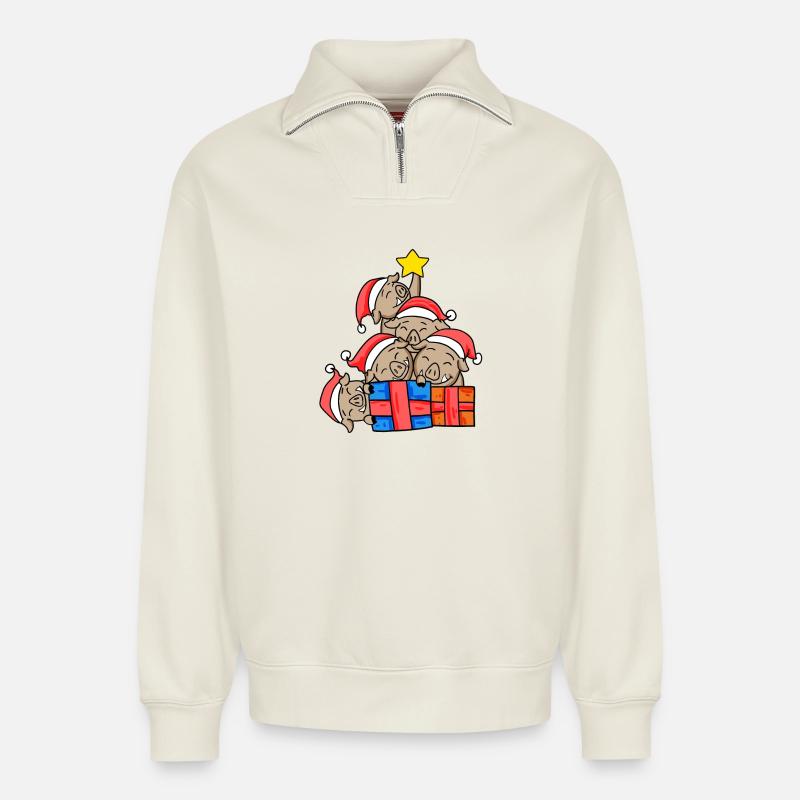 Wildschwein Weihnachtsbaum Weihnachten - Relaxed Unisex Organic Half Zip Sweatshirt – von SPREAD - Naturweiß