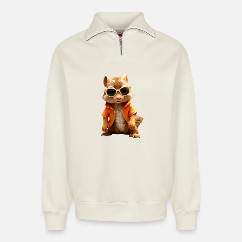 Eichhörnchen Sonnenbrille Ich Liebe Eichhörnchen - Relaxed Unisex Organic Half Zip Sweatshirt – von SPREAD - Naturweiß