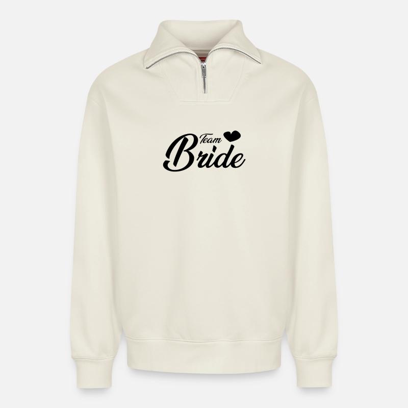 Team Bride - Relaxed Unisex Organic Half Zip Sweatshirt – by SPREAD - off white