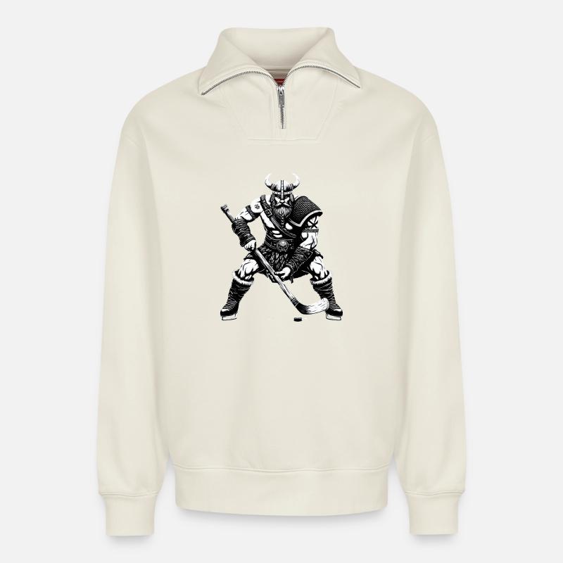 Hockey Wikinger - Relaxed Unisex Organic Half Zip Sweatshirt – von SPREAD - Naturweiß