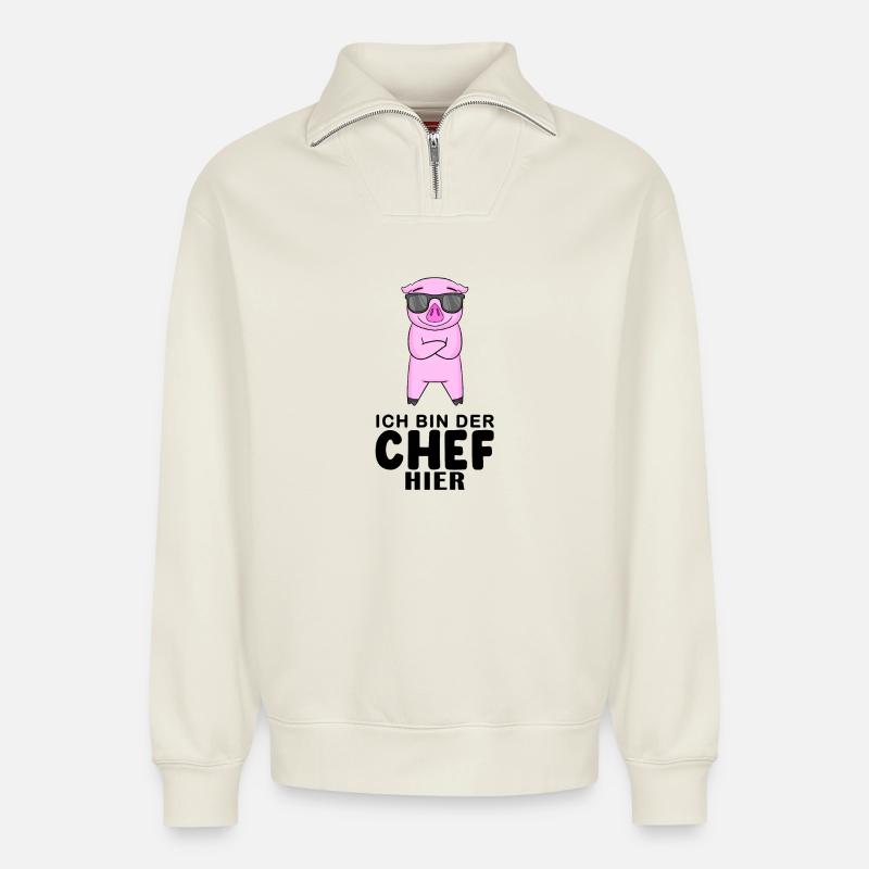 Chef Spruch - Relaxed Unisex Organic Half Zip Sweatshirt – von SPREAD - Naturweiß
