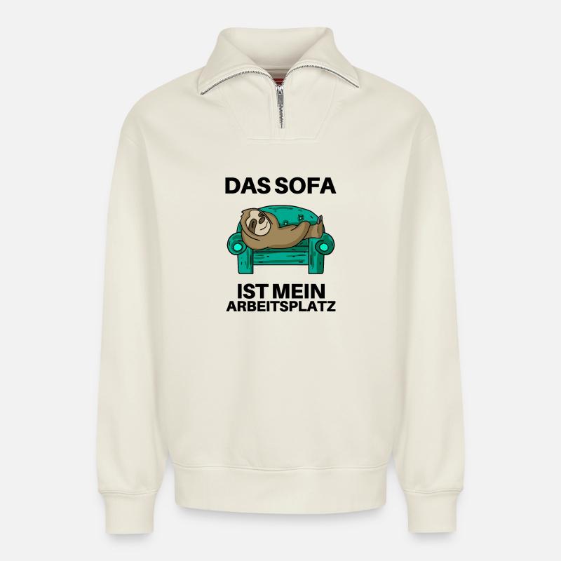 Home Office - Relaxed Unisex Organic Half Zip Sweatshirt – von SPREAD - Naturweiß