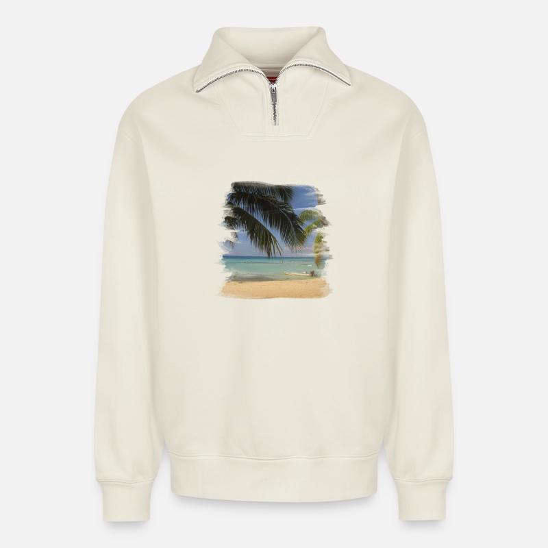 Beach - Relaxed Unisex Organic Half Zip Sweatshirt – von SPREAD - Naturweiß
