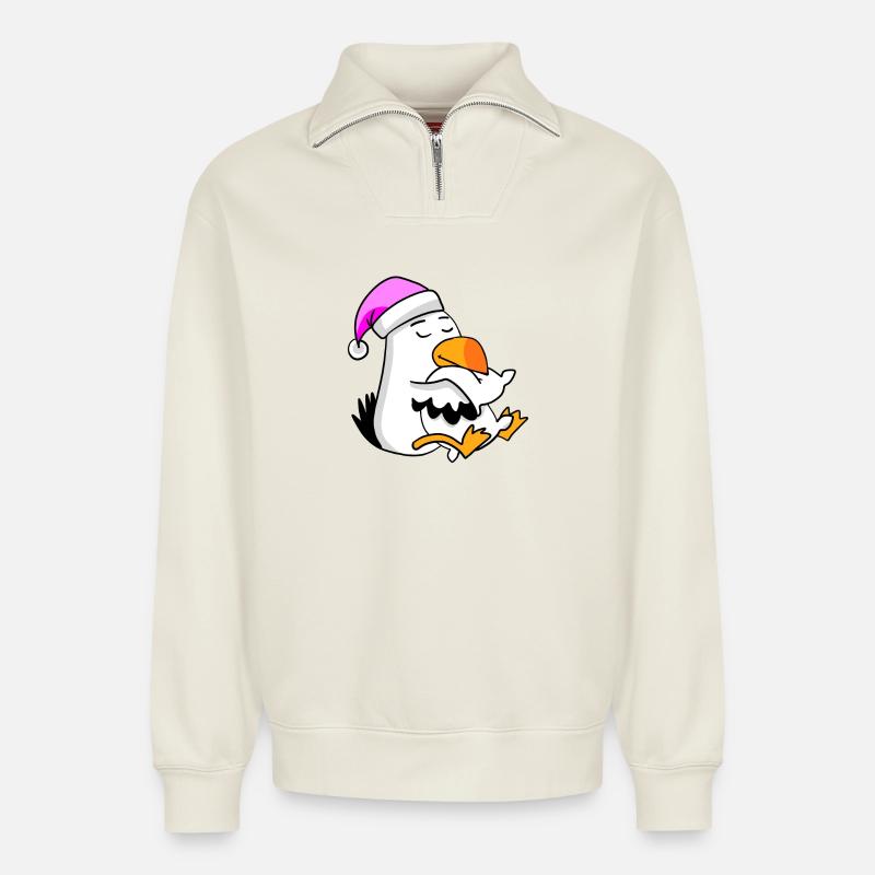 Möwe Müde Ausschlafen Schlafen Mädchen - Relaxed Unisex Organic Half Zip Sweatshirt – von SPREAD - Naturweiß