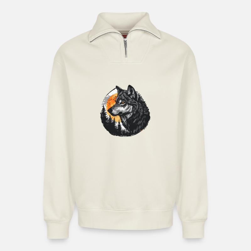 Sang de loup - Sweat unisexe décontracté en coton biologique à demi-zip – de SPREAD - blanc cassé