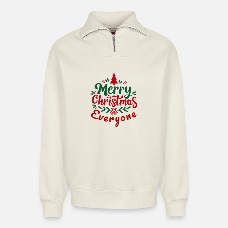 Noël Noël Noël No� - Sweat unisexe décontracté en coton biologique à demi-zip – de SPREAD - blanc cassé