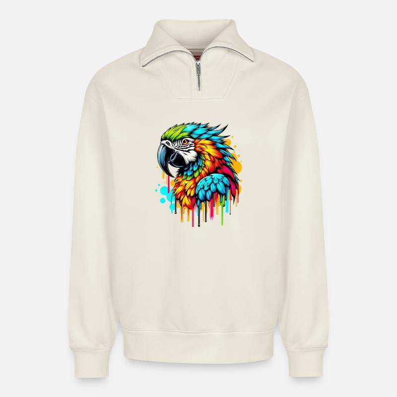 Papagei - Relaxed Unisex Organic Half Zip Sweatshirt – von SPREAD - Naturweiß