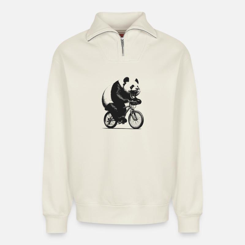 Radfahrender Panda - Relaxed Unisex Organic Half Zip Sweatshirt – von SPREAD - Naturweiß