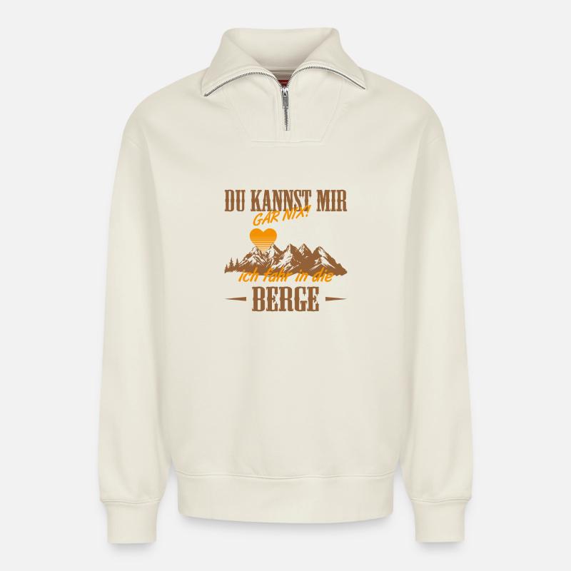 Berge Sehnsucht - Relaxed Unisex Organic Half Zip Sweatshirt – von SPREAD - Naturweiß