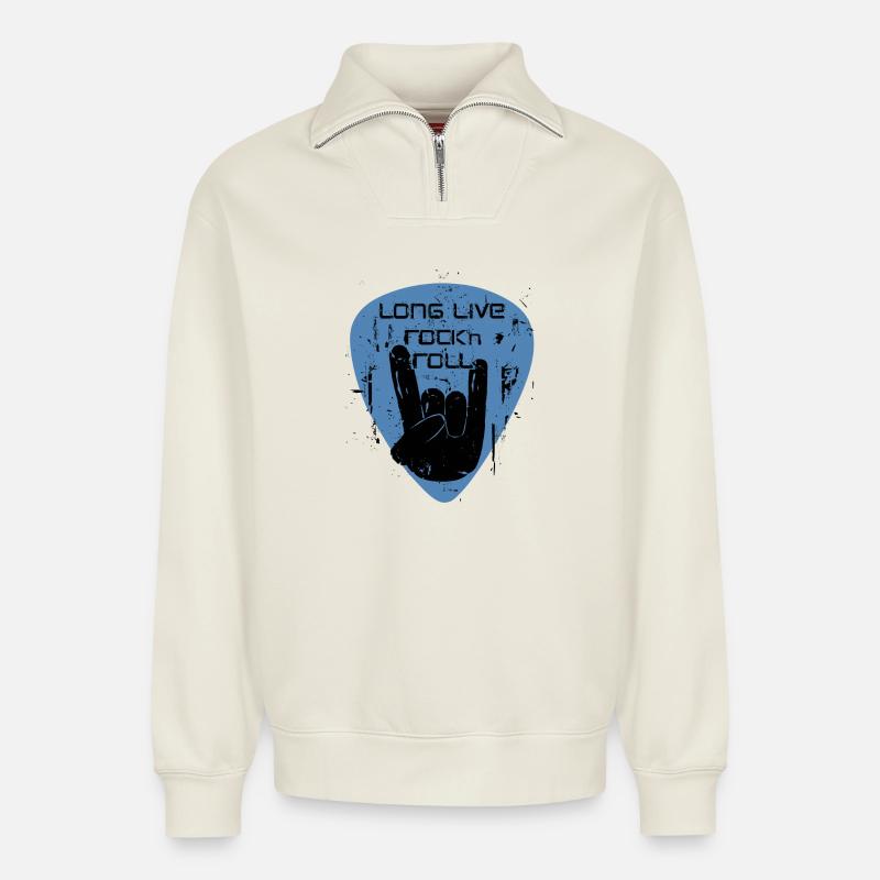 long live rock 'n' roll - Relaxed Unisex Organic Half Zip Sweatshirt – von SPREAD - Naturweiß