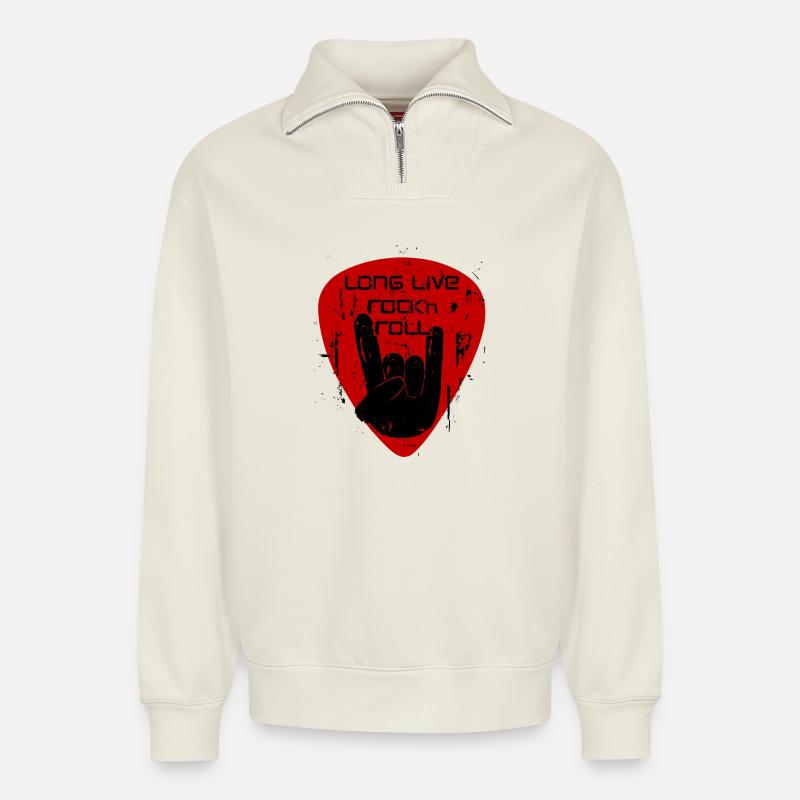 Lang lebe Rock'n'Roll - Relaxed Unisex Organic Half Zip Sweatshirt – von SPREAD - Naturweiß