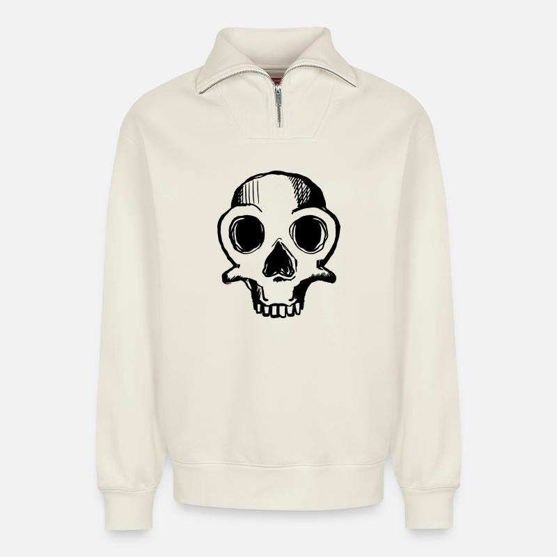 skull 1c - Relaxed Unisex Organic Half Zip Sweatshirt – von SPREAD - Naturweiß