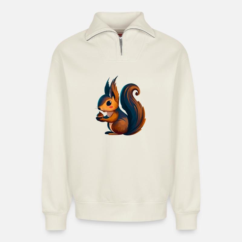 Écureuil - Sweat unisexe décontracté en coton biologique à demi-zip – de SPREAD - blanc cassé