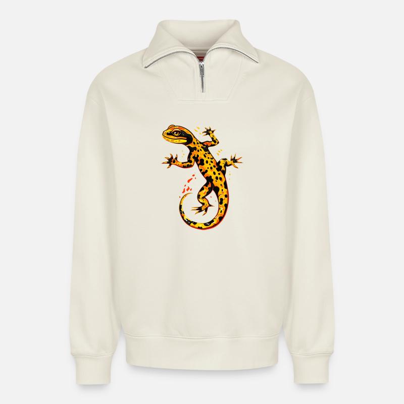 Salamander Molch Schwanzlurch Feuersalamander - Relaxed Unisex Organic Half Zip Sweatshirt – von SPREAD - Naturweiß