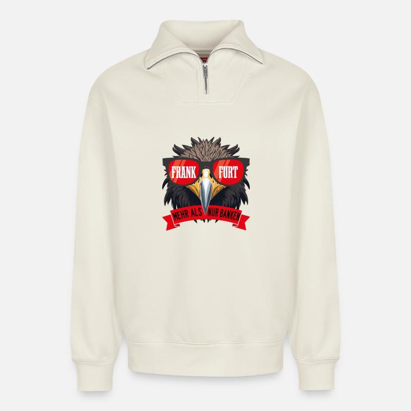 Frankfurt Adler - Relaxed Unisex Organic Half Zip Sweatshirt – von SPREAD - Naturweiß