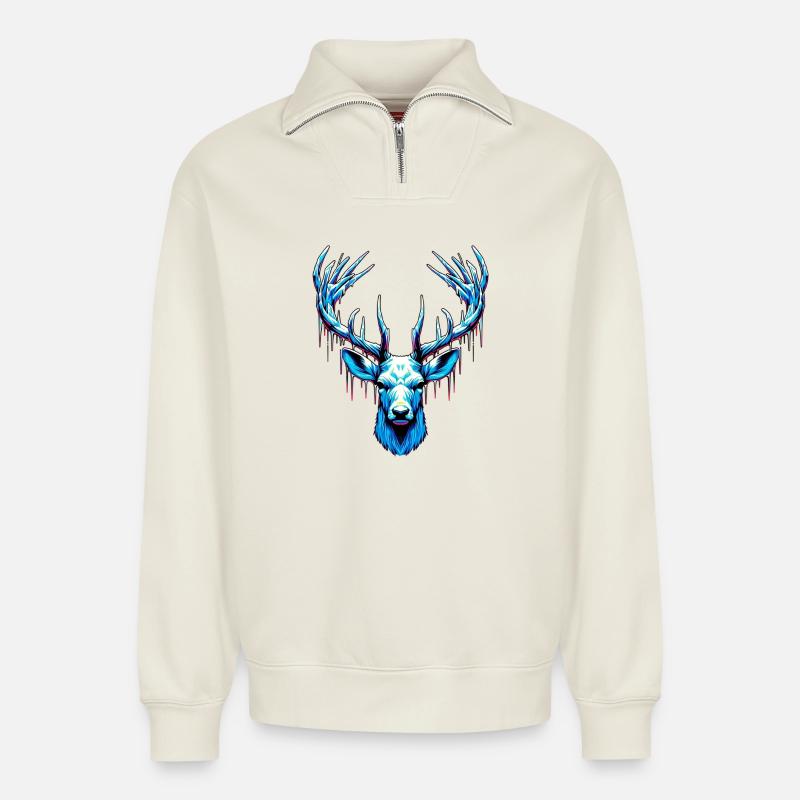 Eishirsch - Relaxed Unisex Organic Half Zip Sweatshirt – von SPREAD - Naturweiß