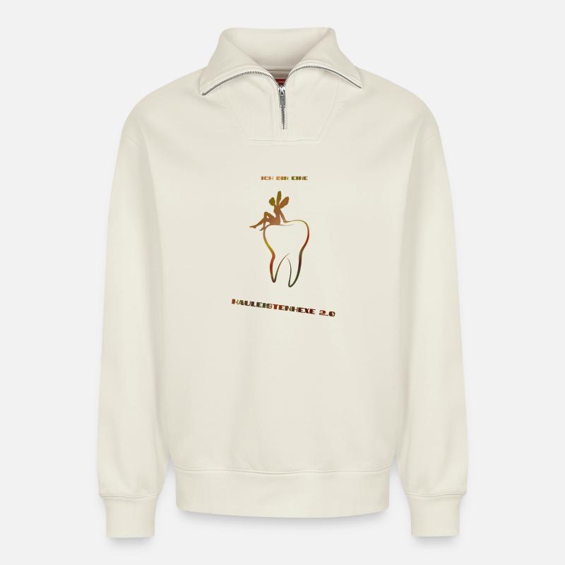 Zahnfee - Relaxed Unisex Organic Half Zip Sweatshirt – von SPREAD - Naturweiß