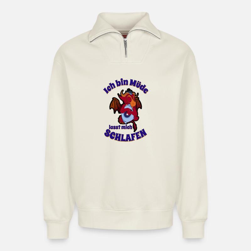 Schlafender Drache - Relaxed Unisex Organic Half Zip Sweatshirt – von SPREAD - Naturweiß