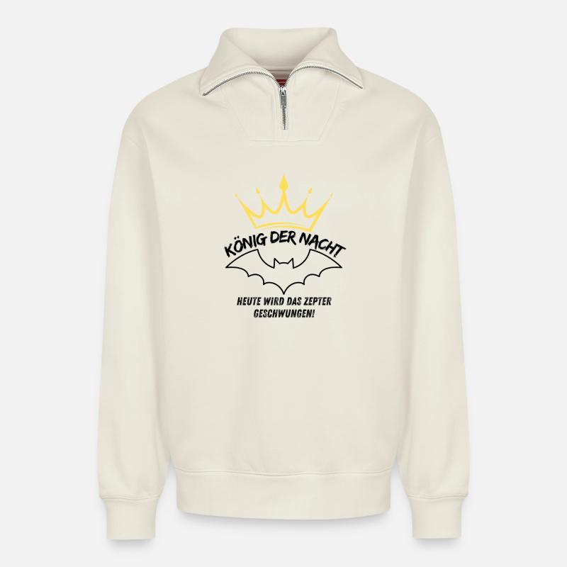 Enterrement de vie de garçon - Sweat unisexe décontracté en coton biologique à demi-zip – de SPREAD - blanc cassé
