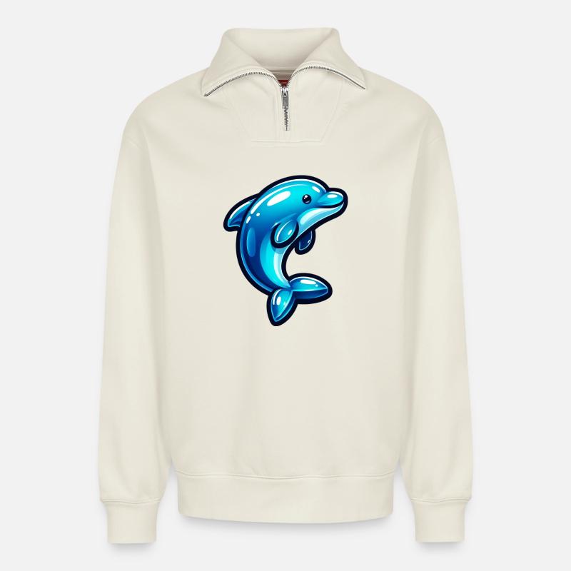 Delfin - Relaxed Unisex Organic Half Zip Sweatshirt – von SPREAD - Naturweiß
