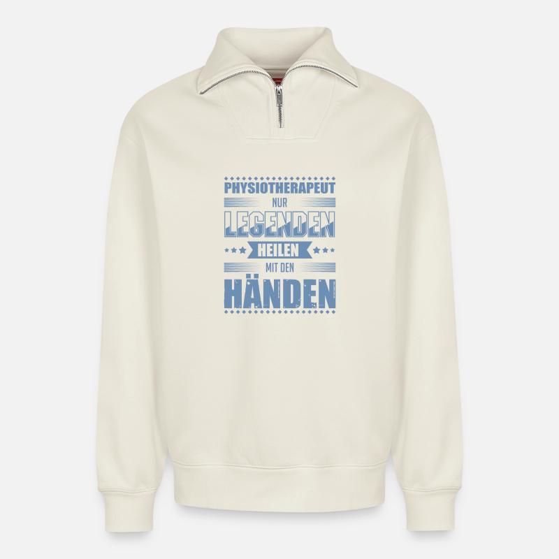 Physiotherapeut Geschenkideen - Relaxed Unisex Organic Half Zip Sweatshirt – von SPREAD - Naturweiß
