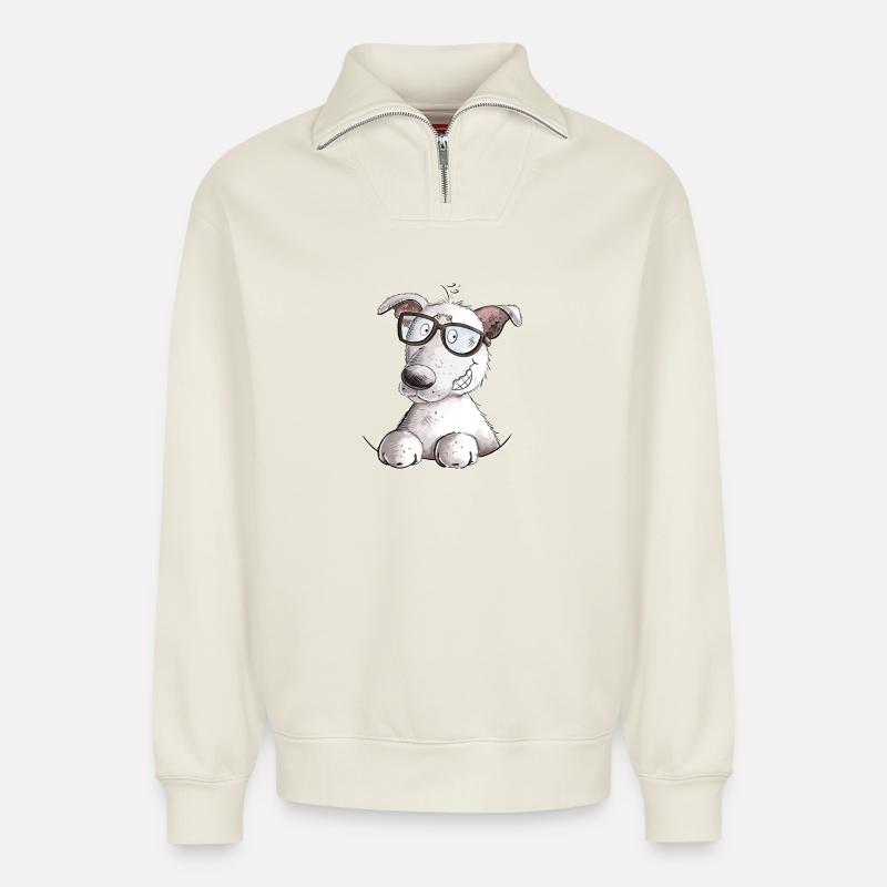 Cooler Weisser Schäferhund Hund Brille - Relaxed Unisex Organic Half Zip Sweatshirt – von SPREAD - Naturweiß