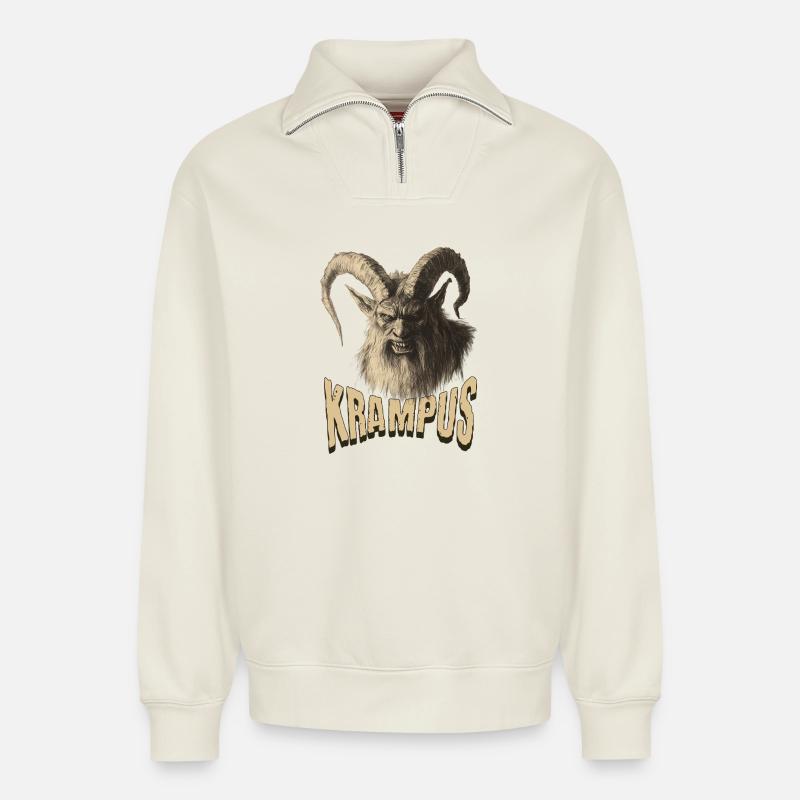 Krampus mit Schriftzug - Relaxed Unisex Organic Half Zip Sweatshirt – von SPREAD - Naturweiß