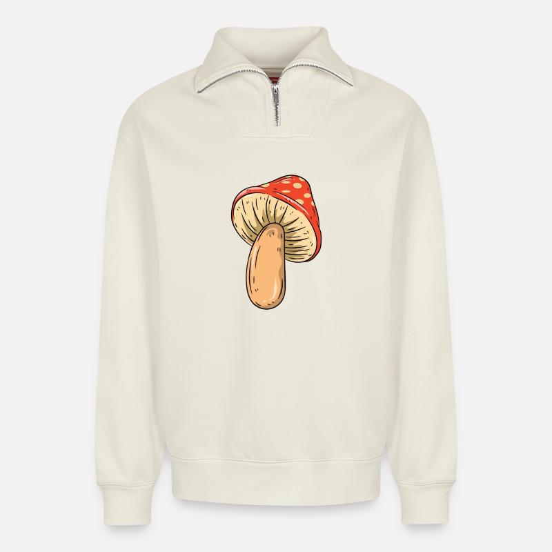 Pilz - Relaxed Unisex Organic Half Zip Sweatshirt – von SPREAD - Naturweiß