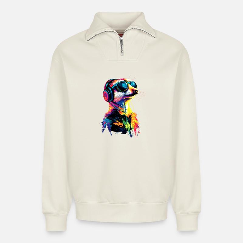 Erdmännchen Sonnenbrille Bunt Süßes Erdmännchen - Relaxed Unisex Organic Half Zip Sweatshirt – von SPREAD - Naturweiß