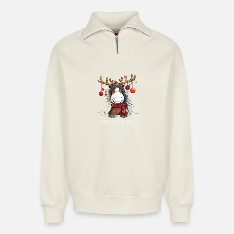 Weihnachten Pferd - Relaxed Unisex Organic Half Zip Sweatshirt – von SPREAD - Naturweiß
