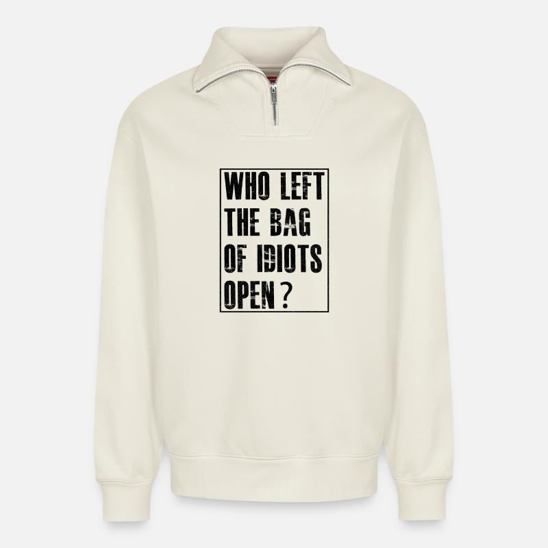 who left the bag - Sweat unisexe décontracté en coton biologique à demi-zip – de SPREAD - blanc cassé