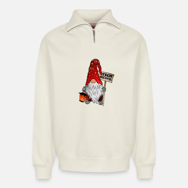 Tech Wichtel – IT Weihnachtsgnom - Relaxed Unisex Organic Half Zip Sweatshirt – von SPREAD - Naturweiß