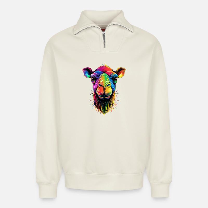 Kamel Dromedar Trampeltier Camel Geschenk Kamele - Relaxed Unisex Organic Half Zip Sweatshirt – von SPREAD - Naturweiß