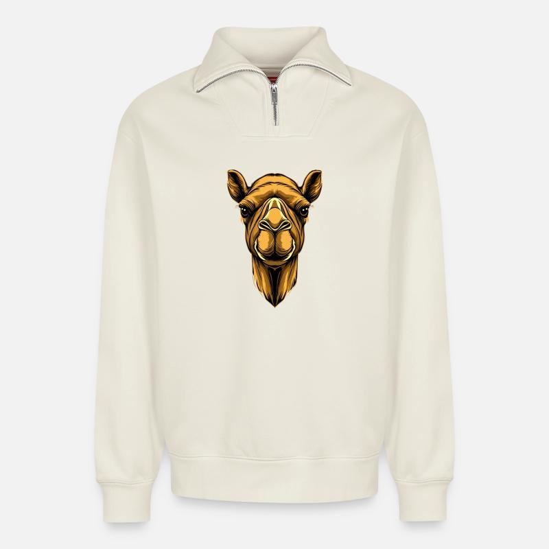 Kamel Dromedar Trampeltier Camel Geschenk Kamele - Relaxed Unisex Organic Half Zip Sweatshirt – von SPREAD - Naturweiß